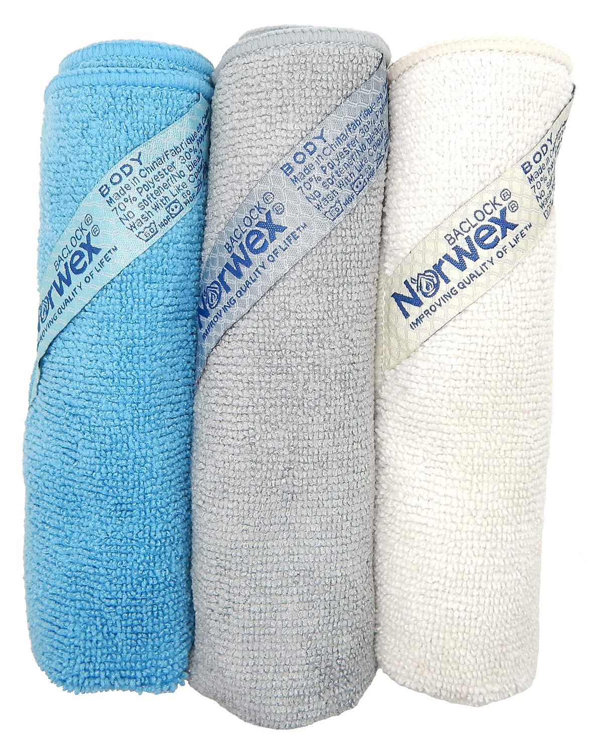 Norwex microfiber texture close-up highlighting dense fibers and BacLock odor-reducing agent