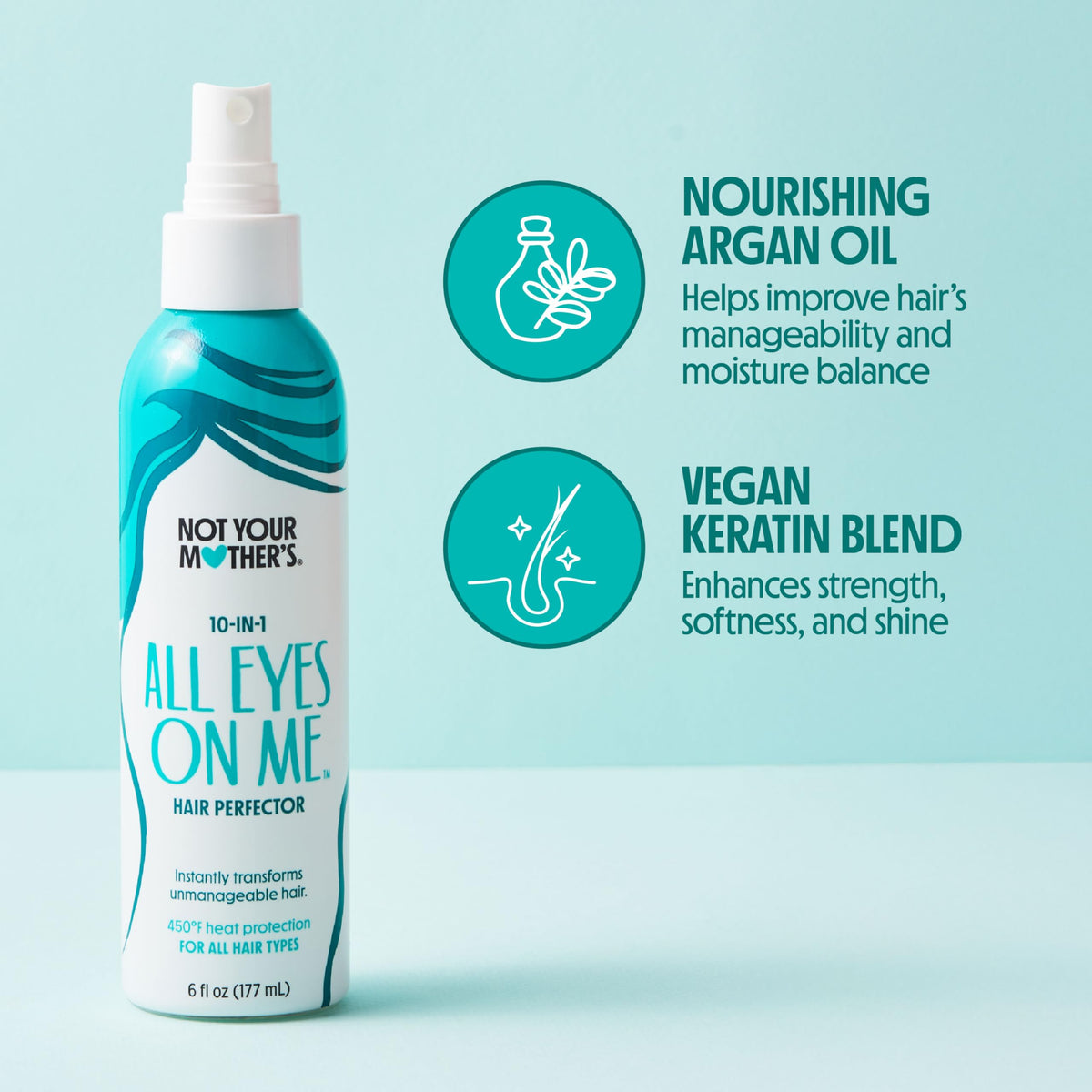 Not Your Mother's close-up label highlighting 10-in-1 benefits and clean formulation