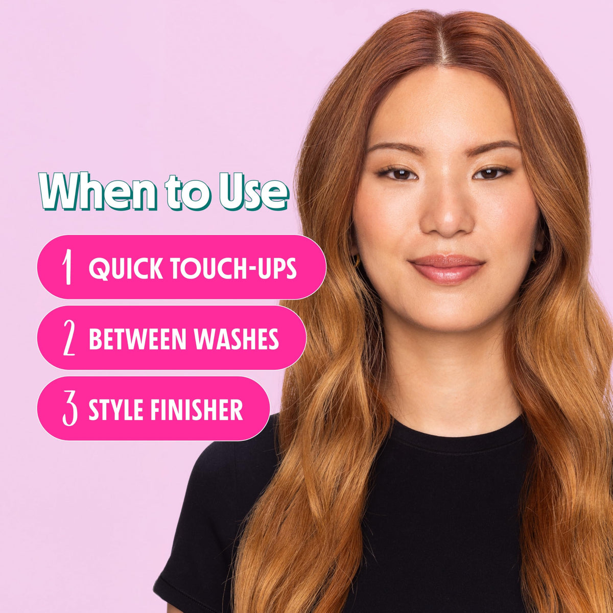 Not Your Mother's spray being applied to dry hair for instant frizz control