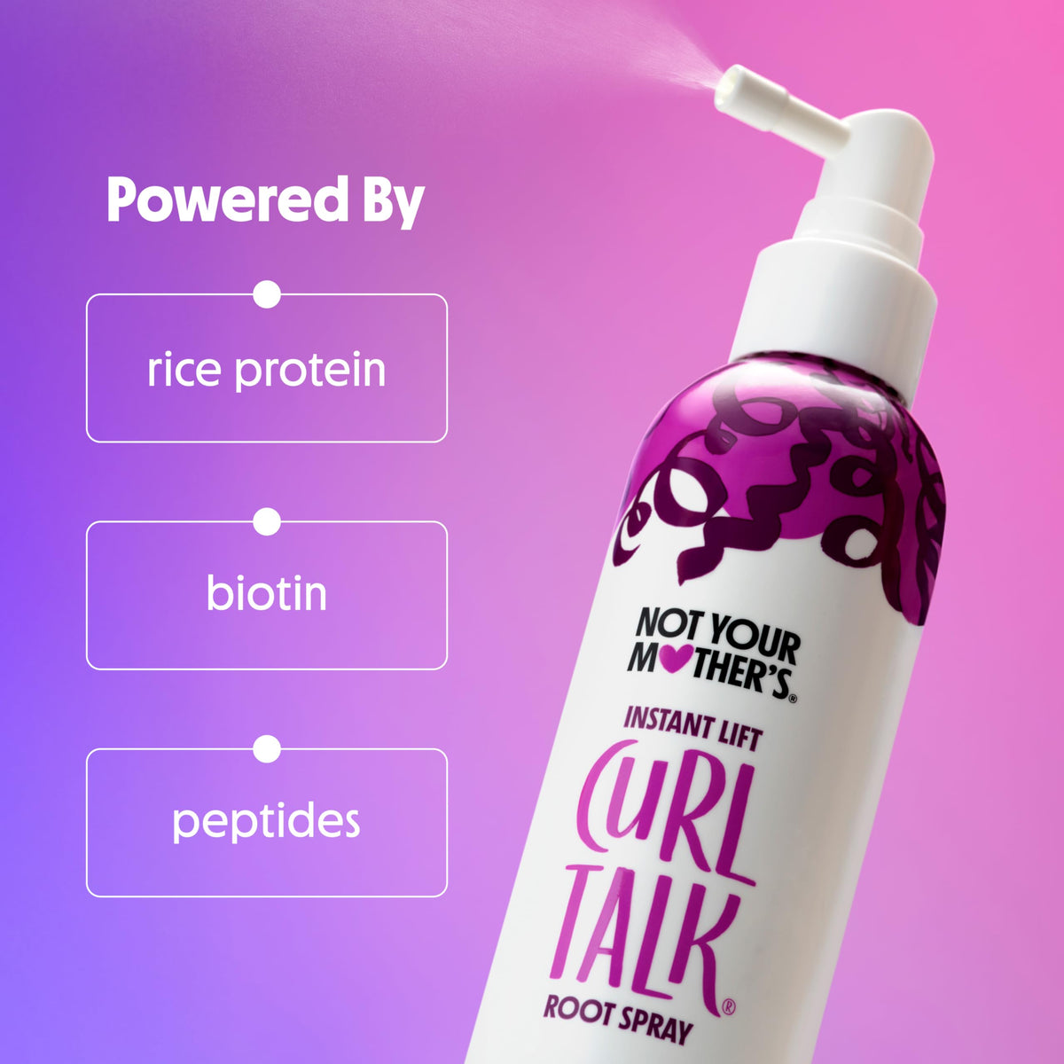 Not Your Mother's ingredient callout with biotin and peptides emphasizing hair-strength benefits