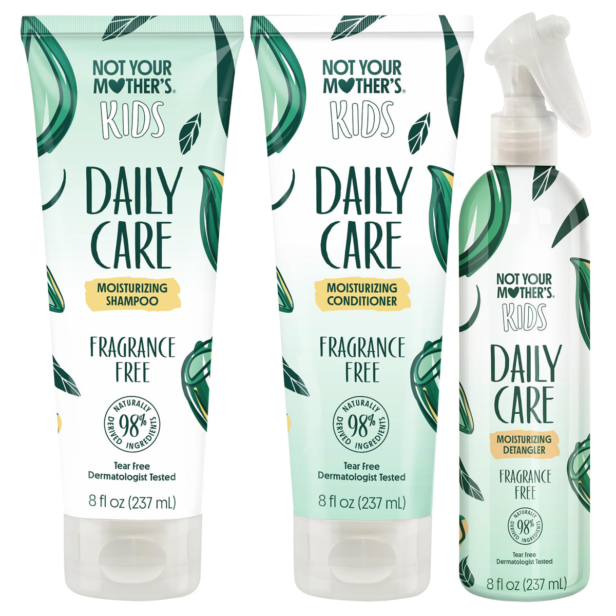 Not Your Mother's front packaging showing the three-piece fragrance-free kids set benefits