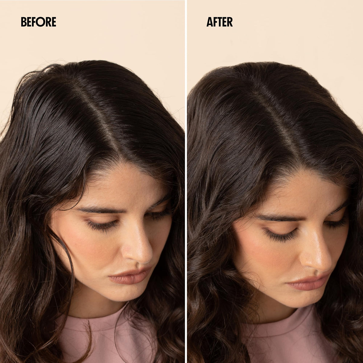 Not Your Mother's dry shampoo spraying onto roots for fast oil absorption