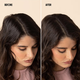 Not Your Mother's dry shampoo spraying onto roots for fast oil absorption