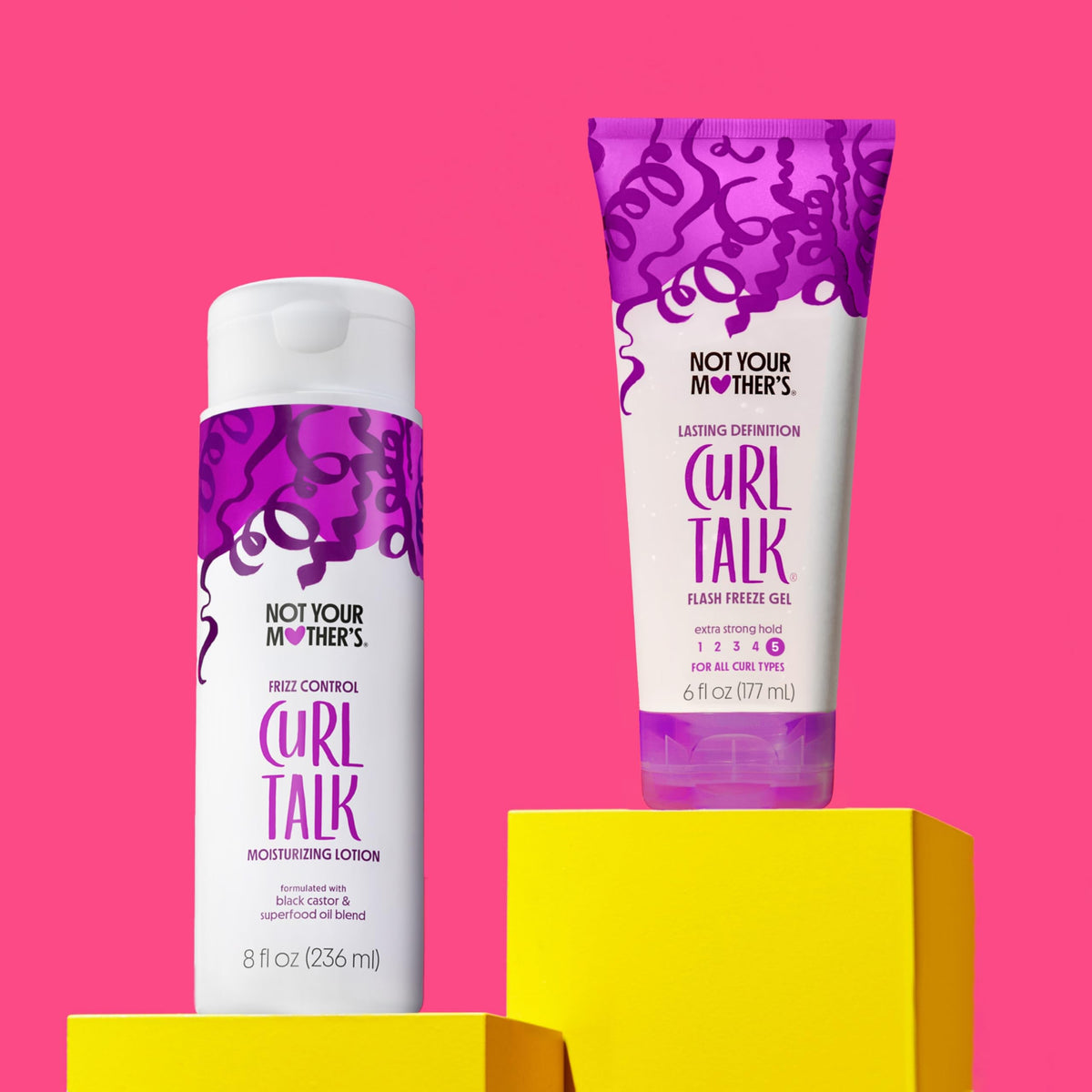 Not Your Mother's styling products on bathroom shelf creating tidy routine
