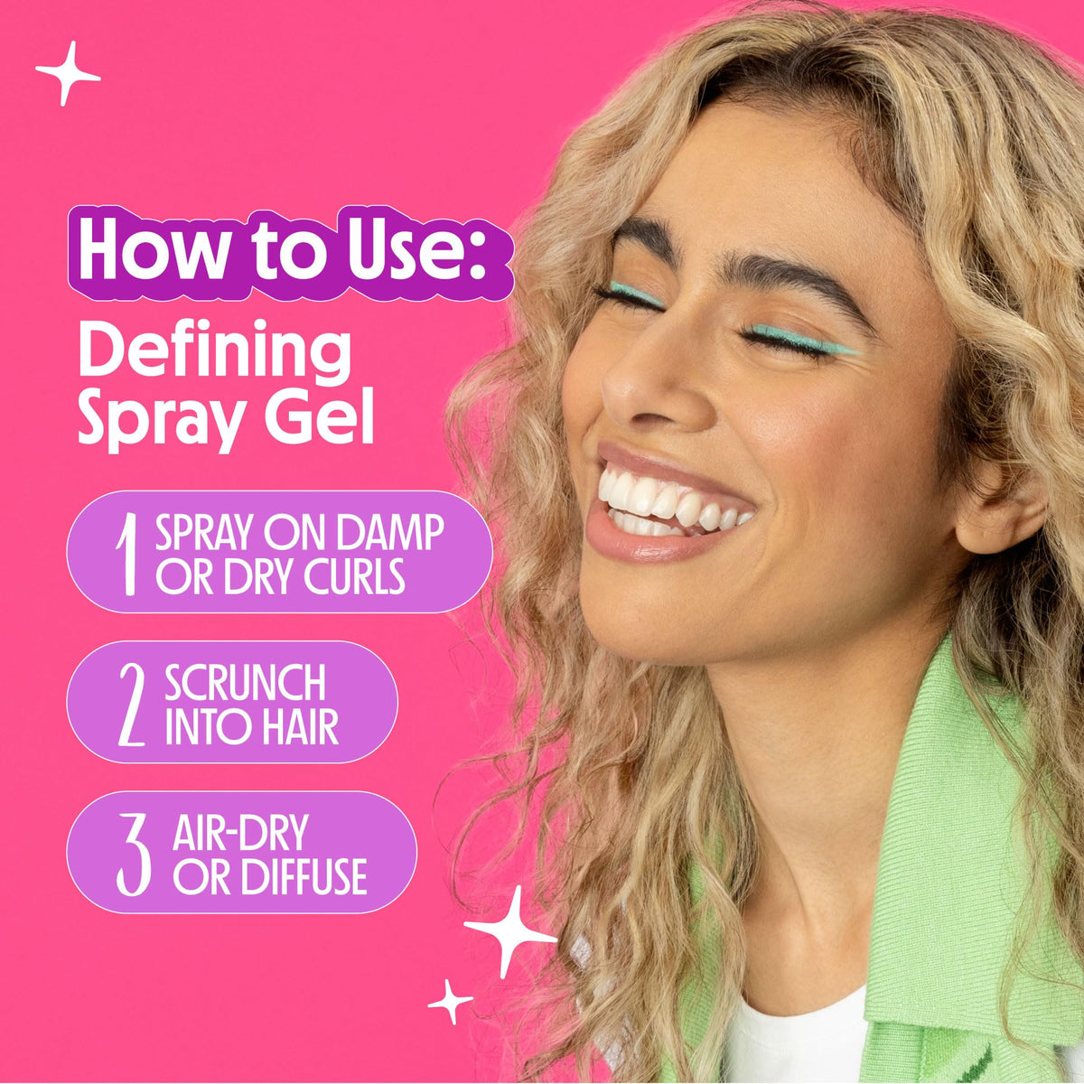 Not Your Mother's products applied in hair showing defined curls and volume