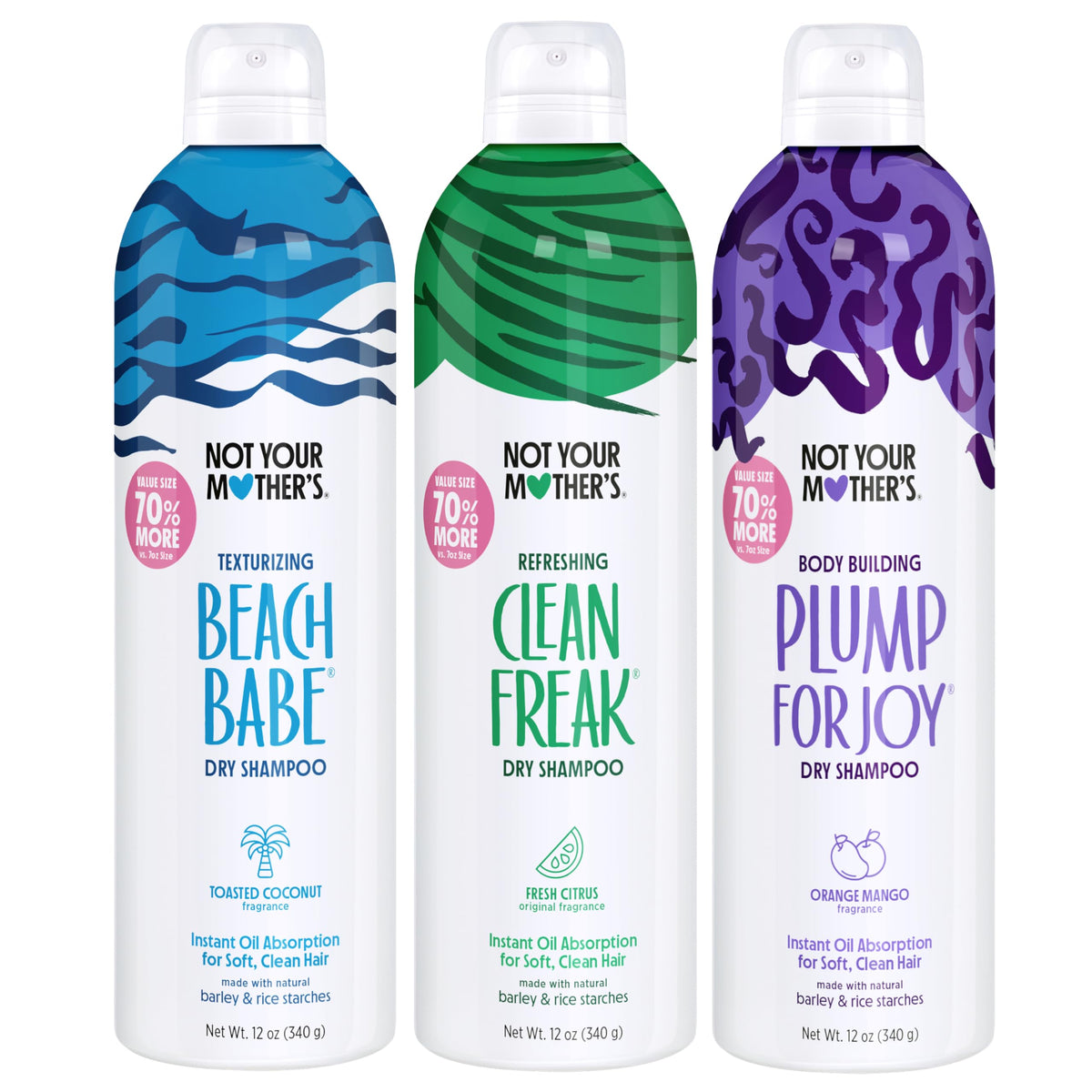 Not Your Mother's trio front packaging showing three 12 oz cans and variety benefit