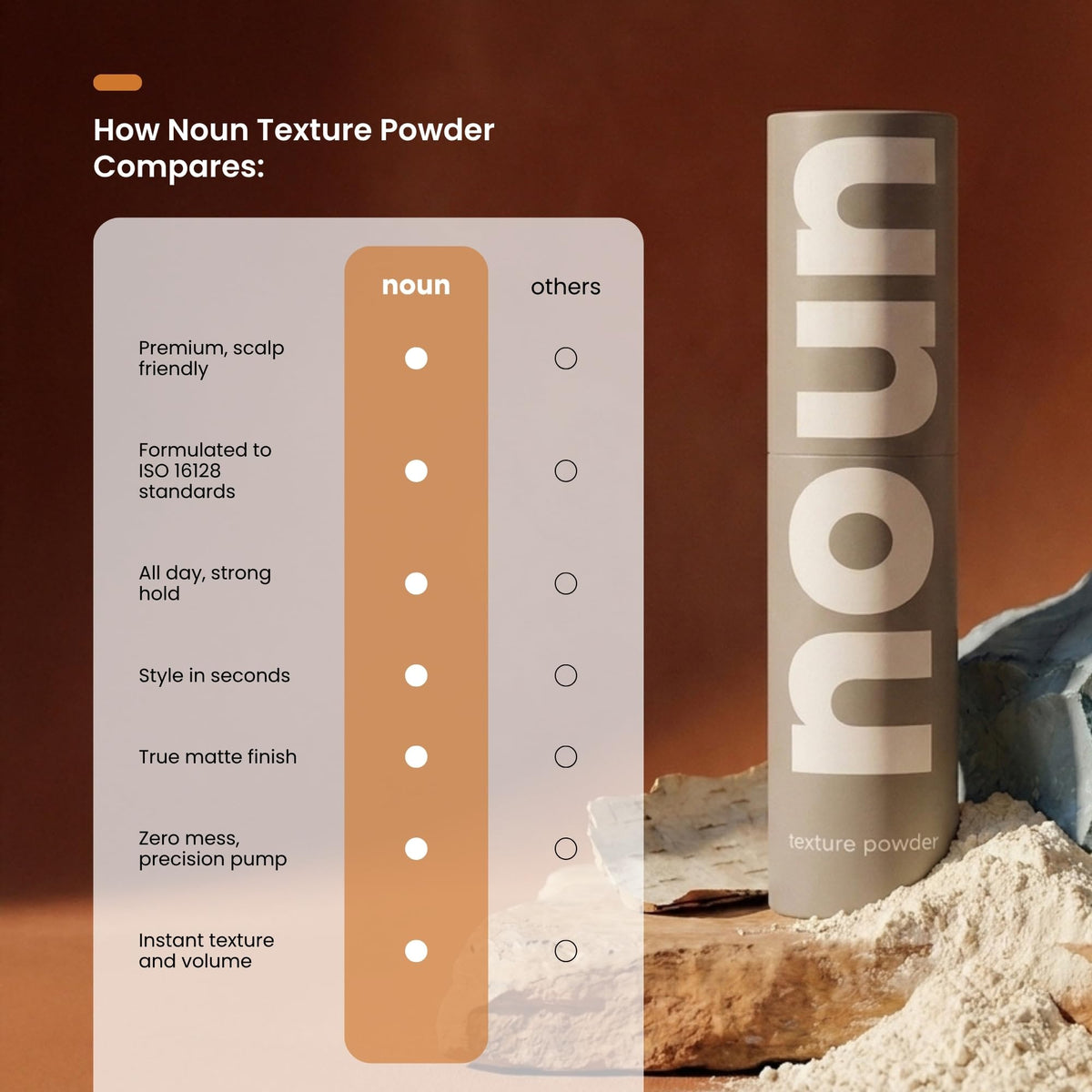 NOUN styled hair in lifestyle scene showing matte finish and textured natural look