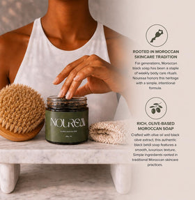 NOUREAA label close-up showing ingredient transparency and Moroccan manufacturing