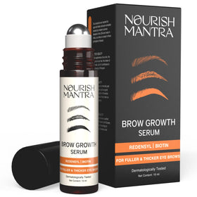 Nourish Mantra front packaging showing serum bottle for fuller brows
