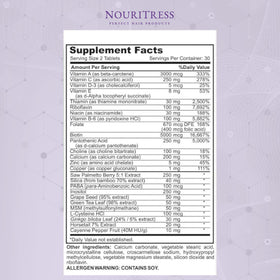 NouriTress tablets in hand demonstrating suggested daily dose