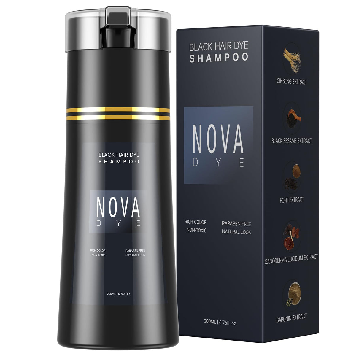 NOVA DYE front packaging showing bottle and brand for visible grey coverage