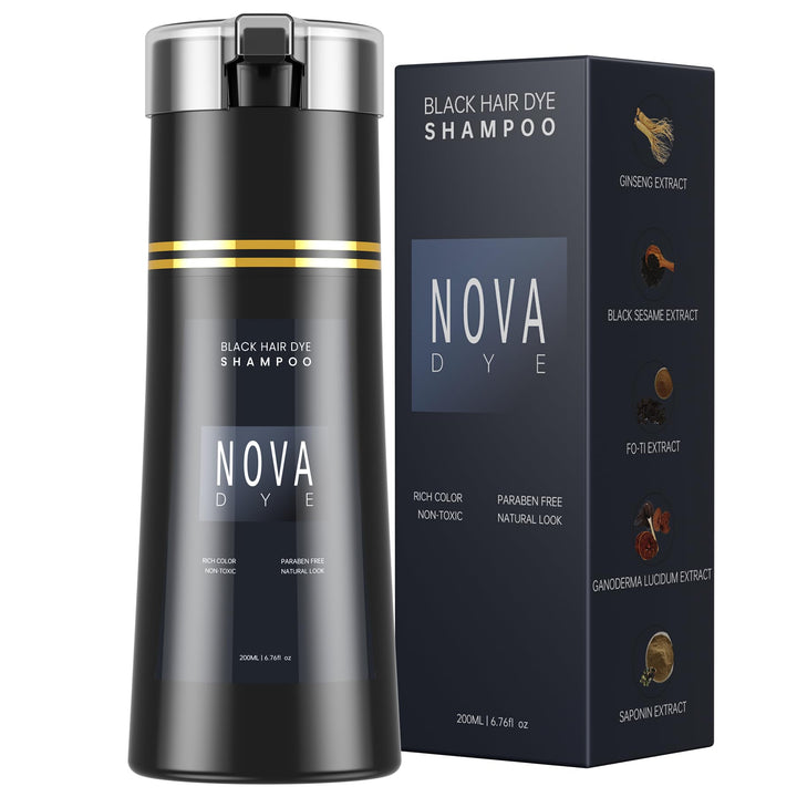 NOVA DYE front packaging showing bottle and brand for visible grey coverage