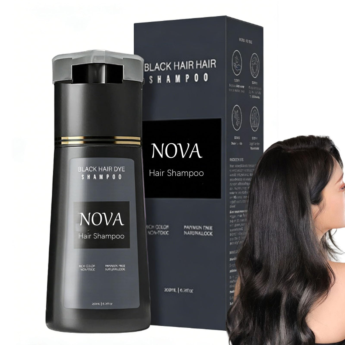 Nova hair shampoo front bottle showing product and benefit of easy color refresh