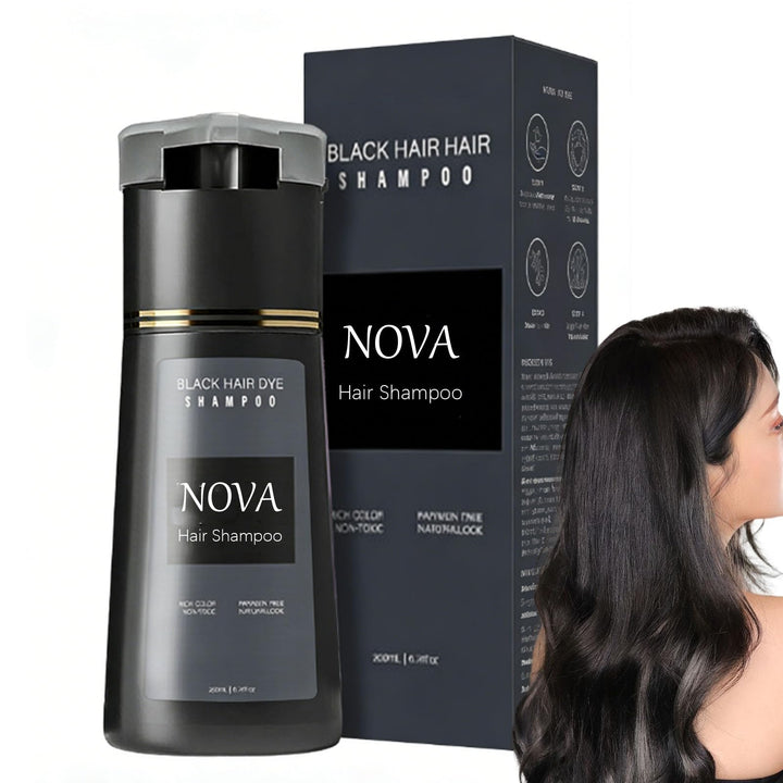 Nova hair shampoo front bottle showing product and benefit of easy color refresh