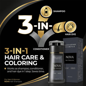 Nova hair shampoo label closeup highlighting color name and ingredient clarity