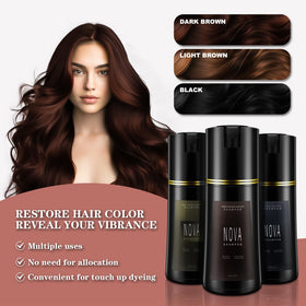 NOVA SHAMPOO applied by gloved hands for mess-free coloring benefit