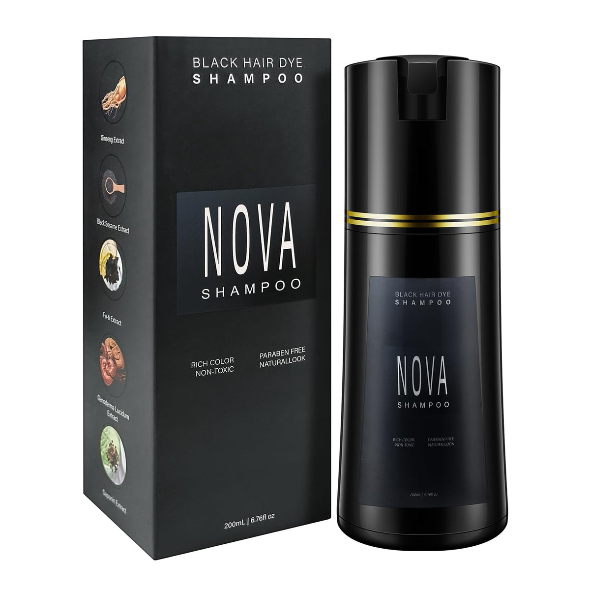 NOVA SHAMPOO front bottle showing packaging and quick gray coverage benefit
