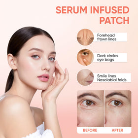 NOVALIFT patches next to vanity items in bathroom, suggesting travel-ready skincare routine