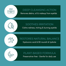 NOVEHA application on closed eyes showing gentle massage along lash line benefit