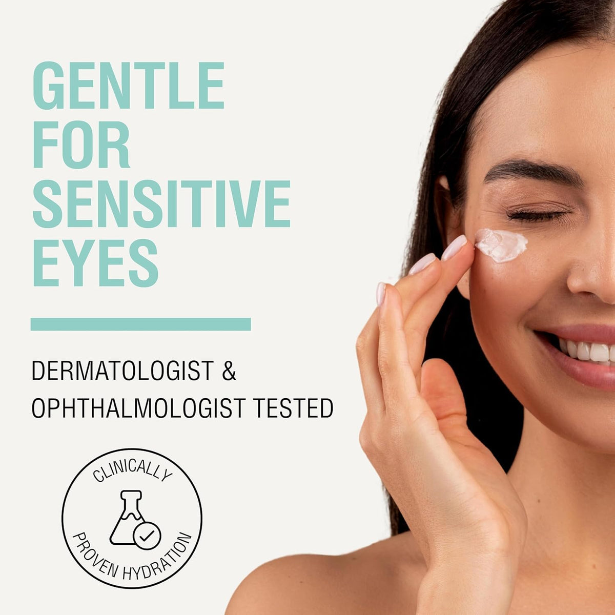 NOVEHA applied under-eye demonstration on model, shows smoothing result