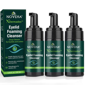 NOVEHA front packaging showing foam bottle and clear branding, conveys trust