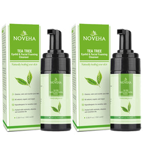 NOVEHA front packaging showing two-pack and cleanser benefit
