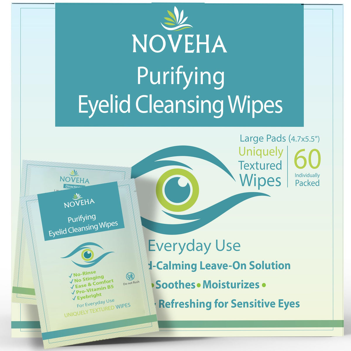 NOVEHA front packaging showing pack of 60 wipes and branding for clarity
