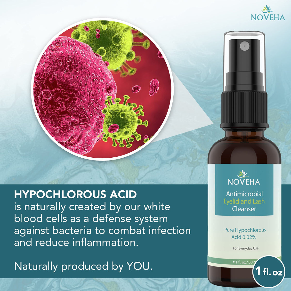 NOVEHA product label detail highlighting ingredient safety and vegan benefit