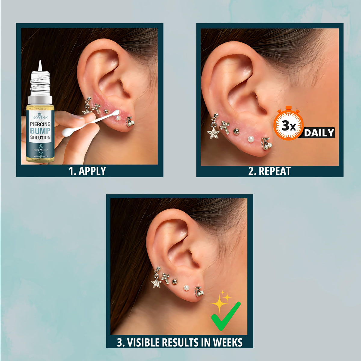 NOVEHA 20ml bottle beside coin showing compact travel-friendly size