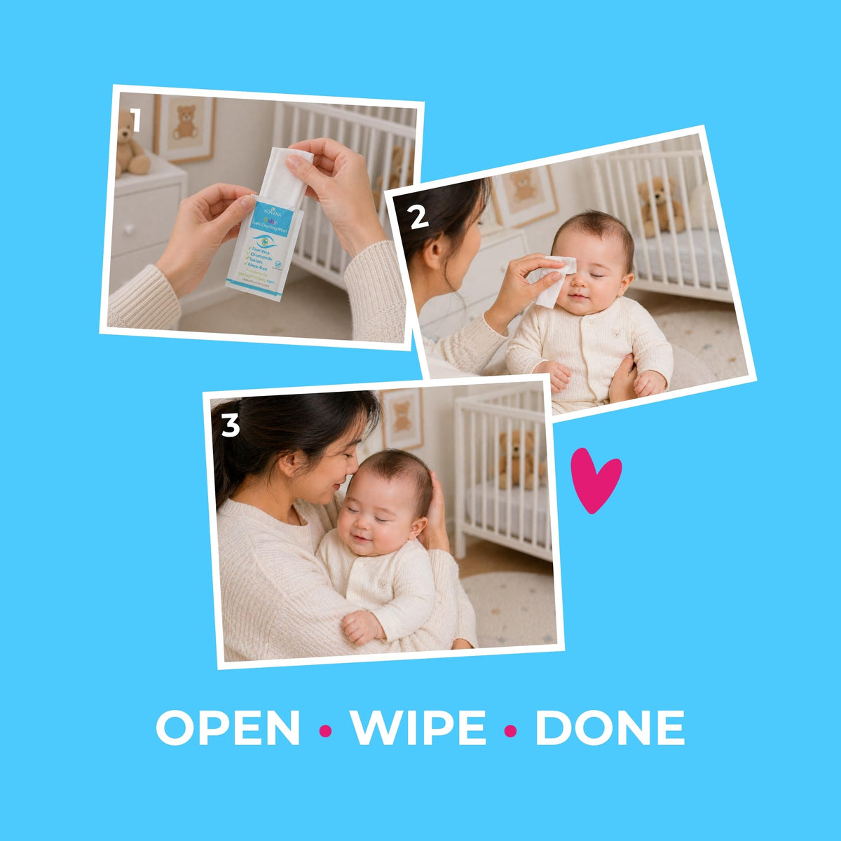 Hand holding NOVEHA packet to show compact size and portability for parents