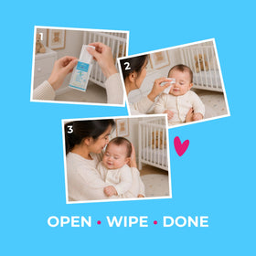 Hand holding NOVEHA packet to show compact size and portability for parents