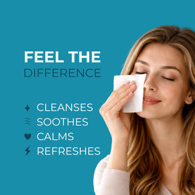 NOVEHA solution drop on pad highlighting moisturizing formula and gentle cleanse