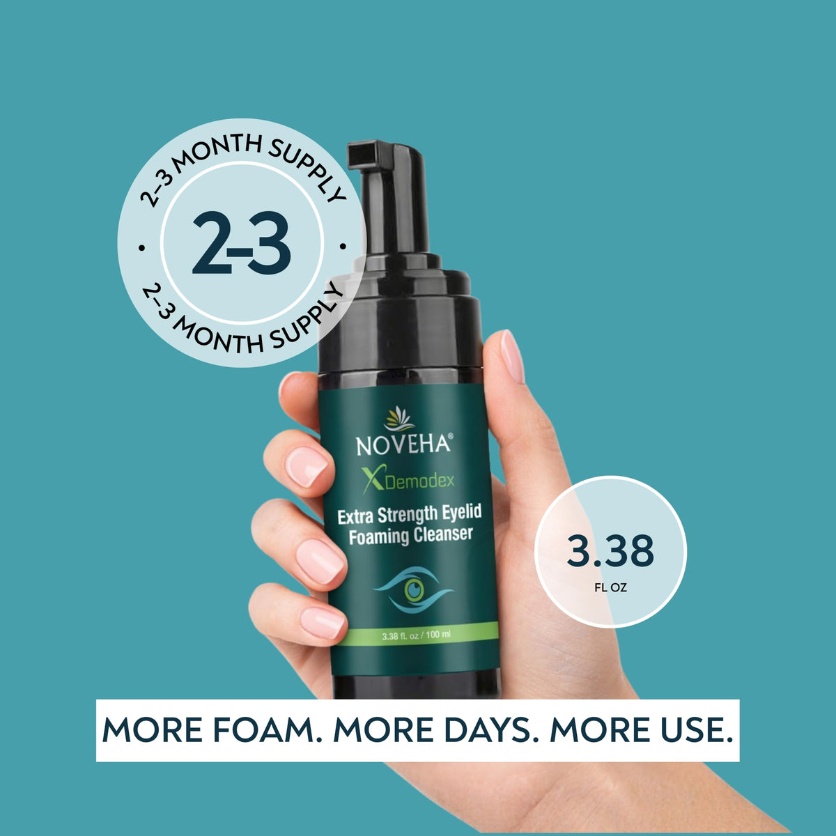 NOVEHA being applied along eyelid and lashes, precise cleansing for eyelid hygiene benefit