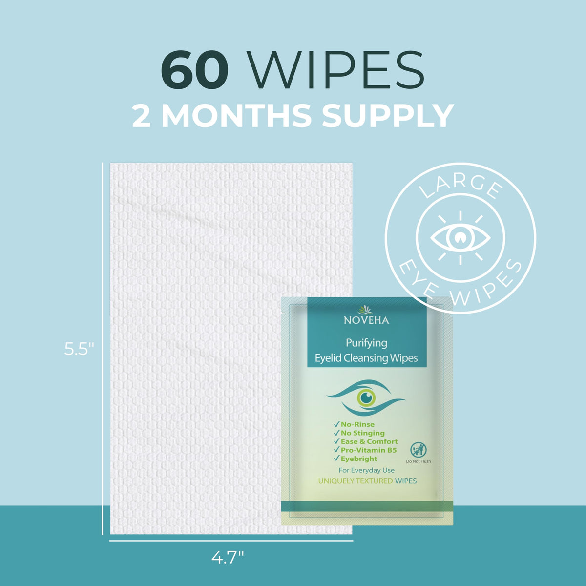 NOVEHA wipe cleansing lashline illustrating effective debris removal