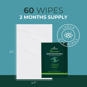 NOVEHA wipe in hand to show size and scale for precise lid cleaning benefit