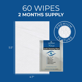 NOVEHA wipe being gently swept along lashline to cleanse and refresh delicate skin
