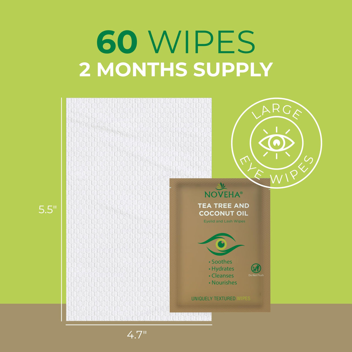 Applying NOVEHA wipe to closed eyelid for makeup removal