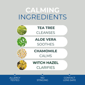 NOVEHA label and ingredients list visible highlighting tea tree, hyaluronic and aloe