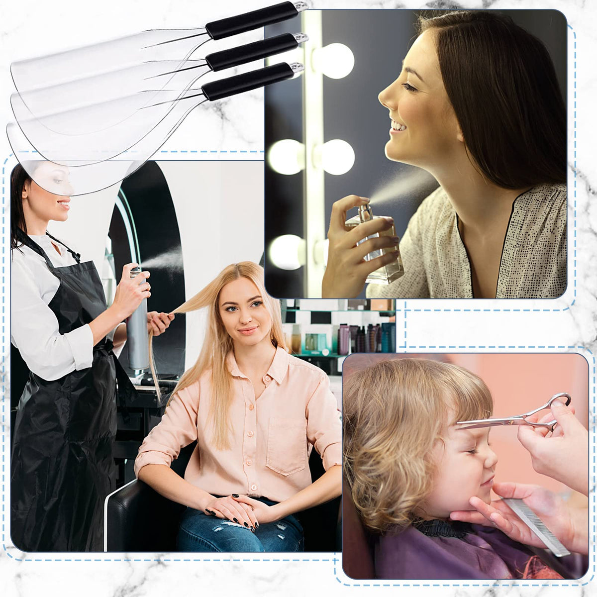Noverlife shield in stylist use demonstrating precise cutting and eye protection