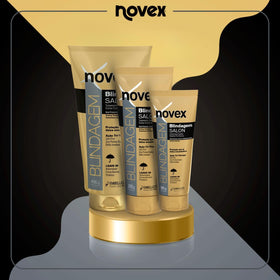 NOVEX in bathroom styling scene, convenient leave-in use for everyday protection