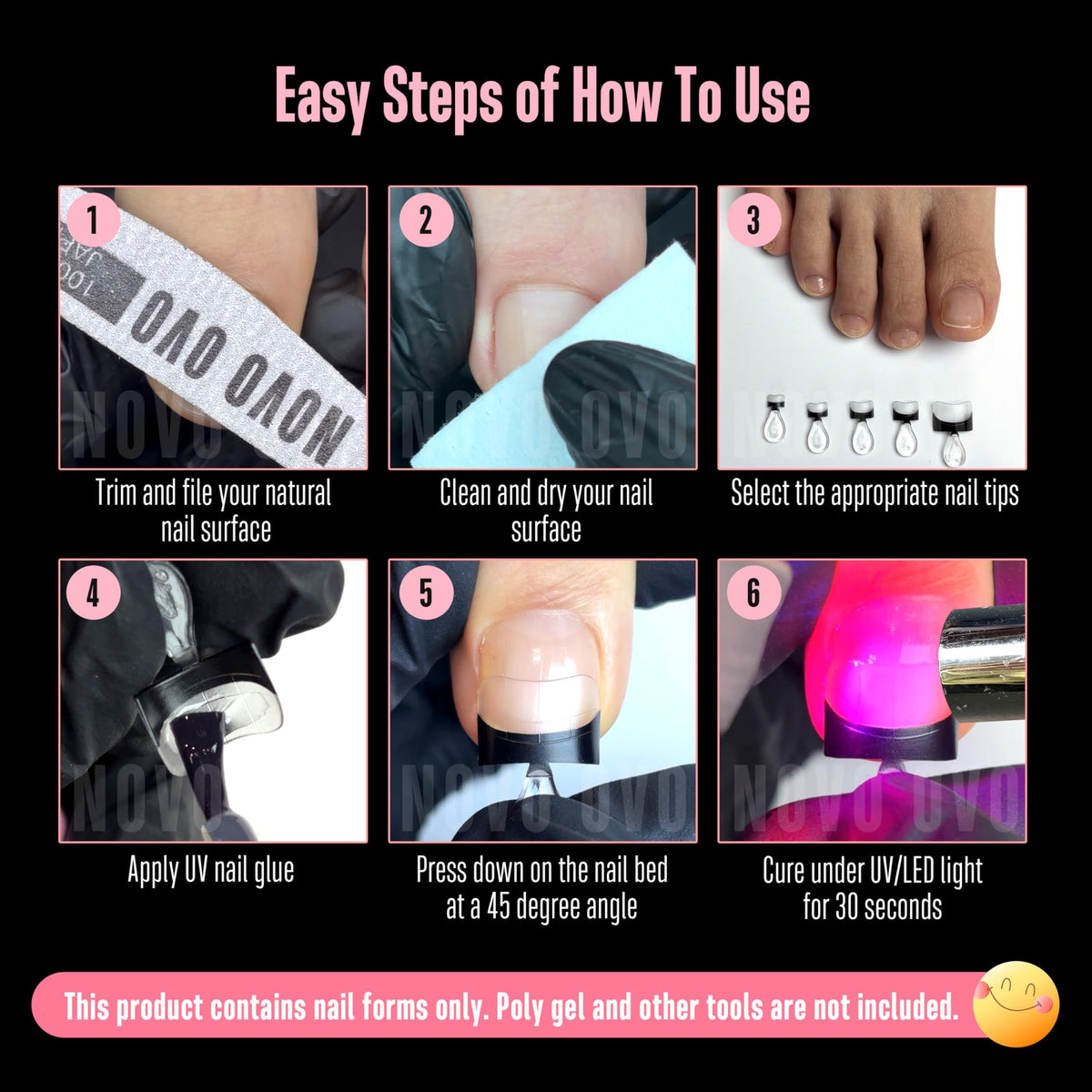 NOVO OVO application demo with nail glue demonstrating quick salon results