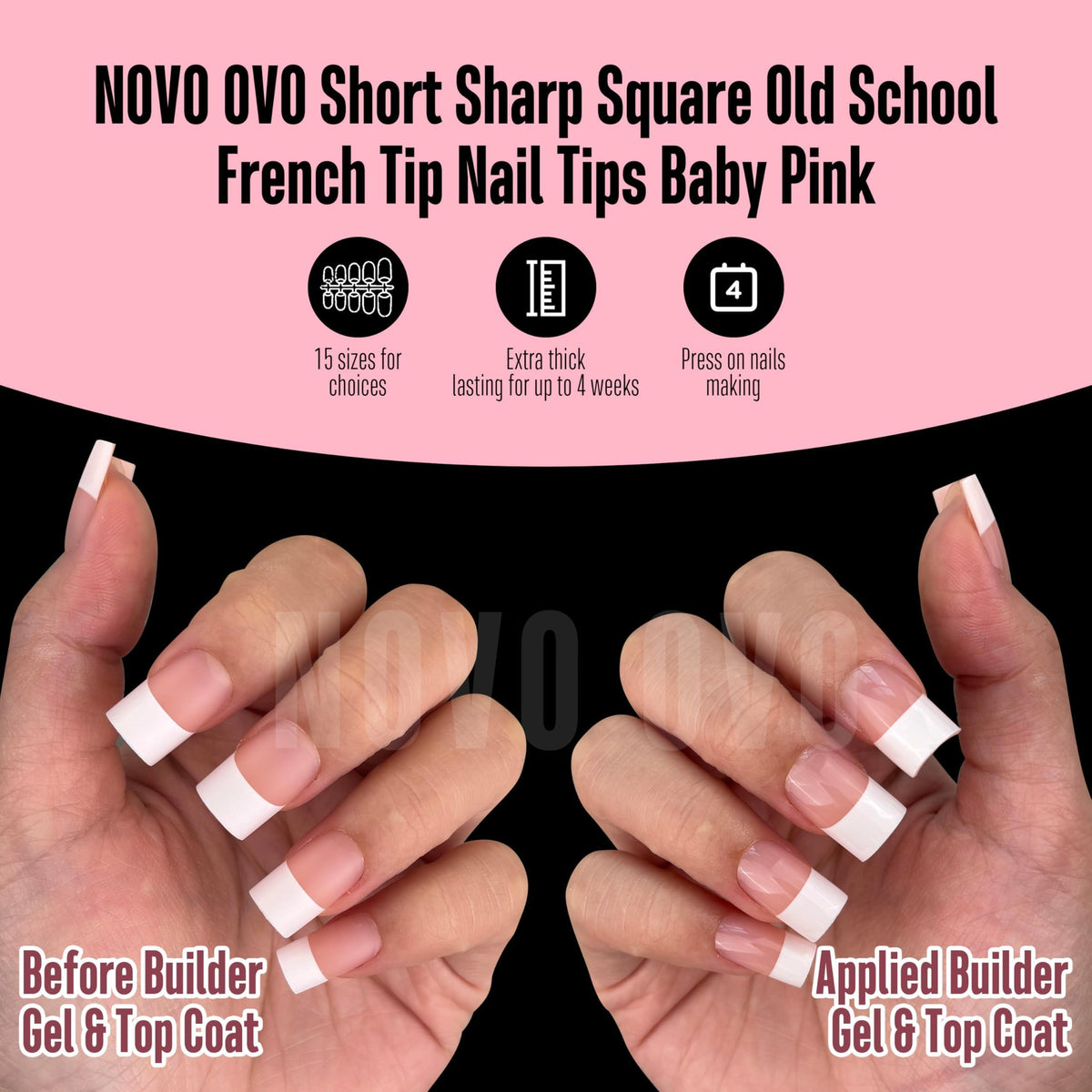 NOVO OVO builder gel top coat bottle included for enhanced shine and durability