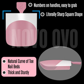 NOVO OVO berry pink full cover toenails arranged to show color and shape