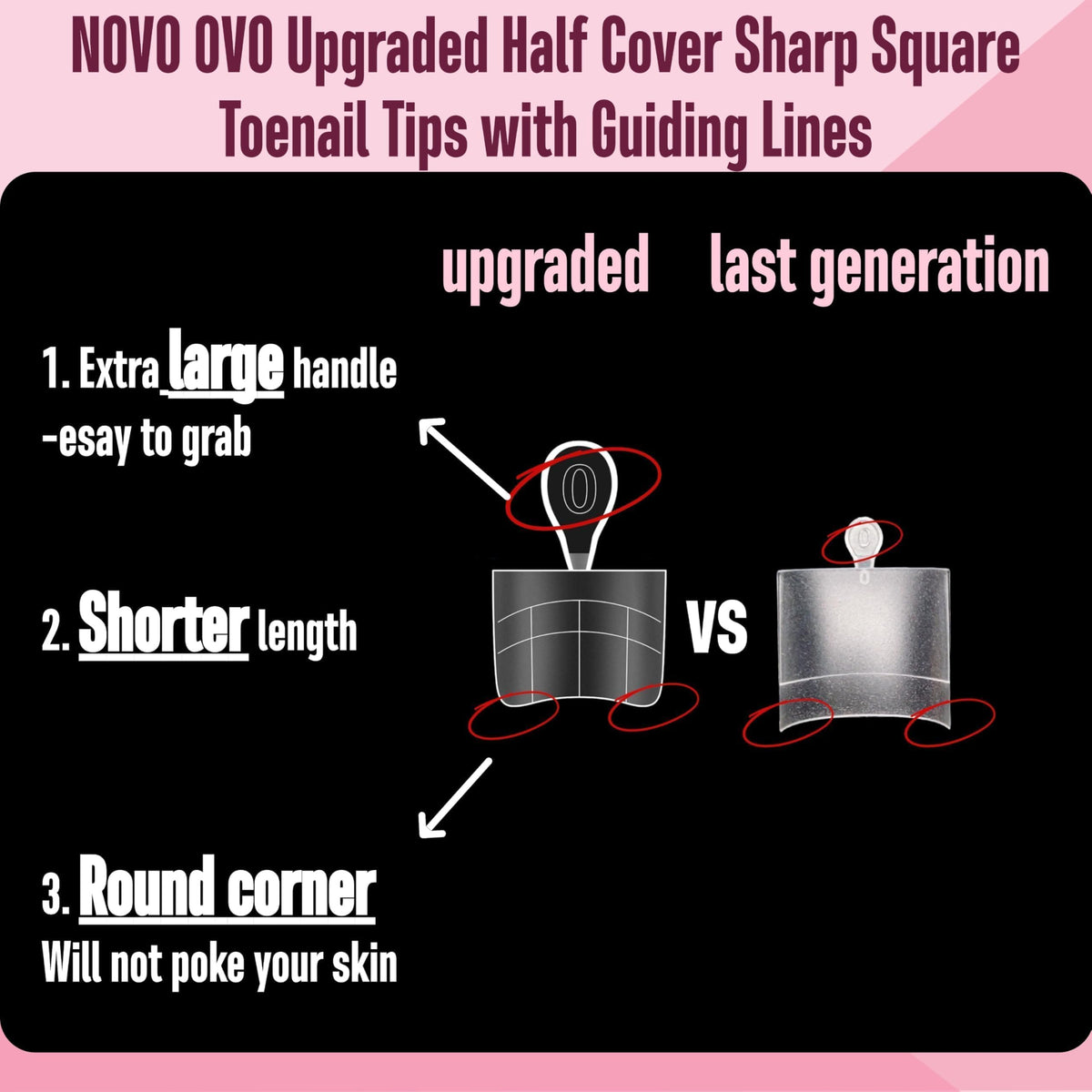 NOVO OVO close-up of auxiliary guiding lines on tip surface for precise length and vertical alignment
