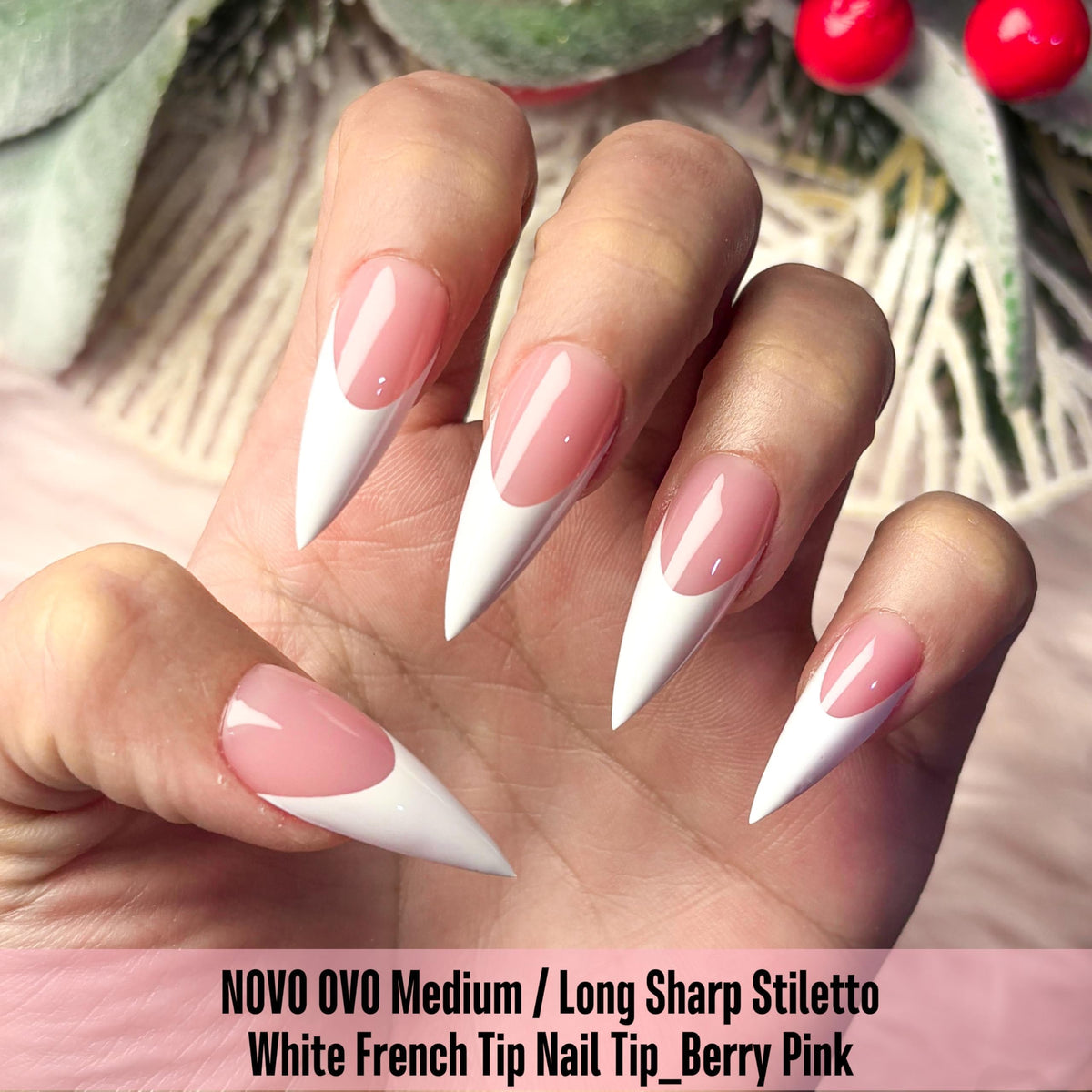 NOVO OVO close-up of white French tip detail for crisp salon finish