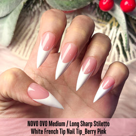 NOVO OVO close-up of white French tip detail for crisp salon finish