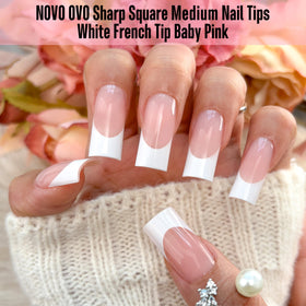NOVO OVO close-up of white French smile line detail highlighting precise pre-designed tip pattern