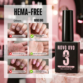 NOVO OVO cured nail with mirror shine highlighting durable gloss and scratch resistance