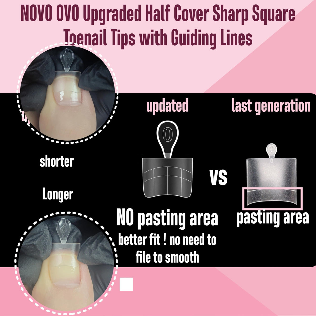 NOVO OVO detail of thin rounded cuticle edge demonstrating flexible fit and reduced filing effort