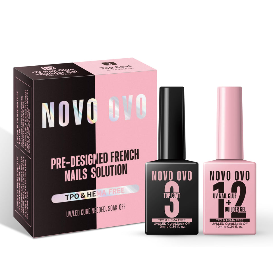 NOVO OVO front view of pink and black bottles showing kit components and benefits